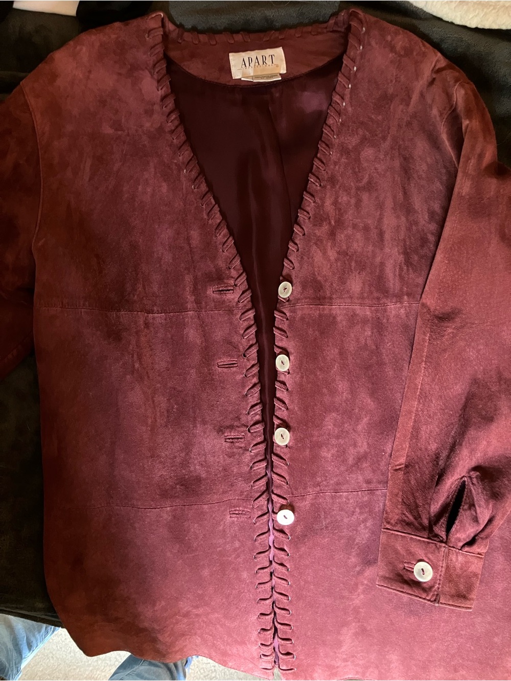 APART IMPRESSIONS Women's vintage Burgundy Suede Button-Front Jacket